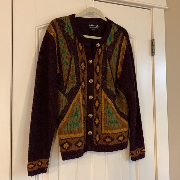 VTG Wilroy Wool Blend Southwest Aztec Geo Cardigan Sweater Women Medium Western - Picture 4 of 11